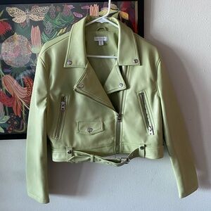 Top Shop Green Cropped Biker Jacket